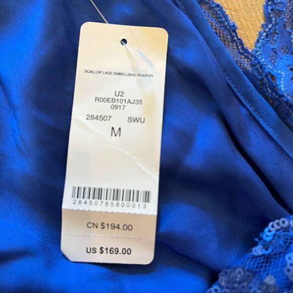 Bebe Royal Blue Hand Embellished Scalloped Romper Size Medium NWT - Picture 12 of 16